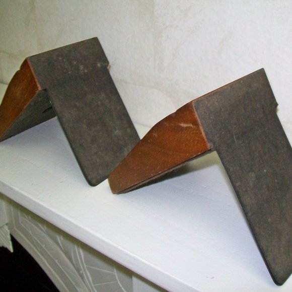 Pair Vintage Bookends Wood Metal Copper - Picture 5 of 5